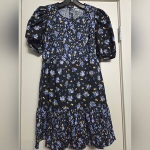 Stradivarius Black and Blue Floral Babydoll Dress